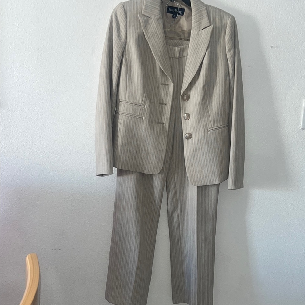 Elegant Beige Pinstripe Blazer and Pants Set
